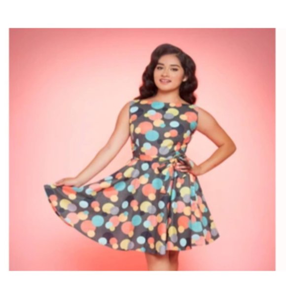 Cute Multicolor Polka Dot Swing Dress - Picture 1 of 7